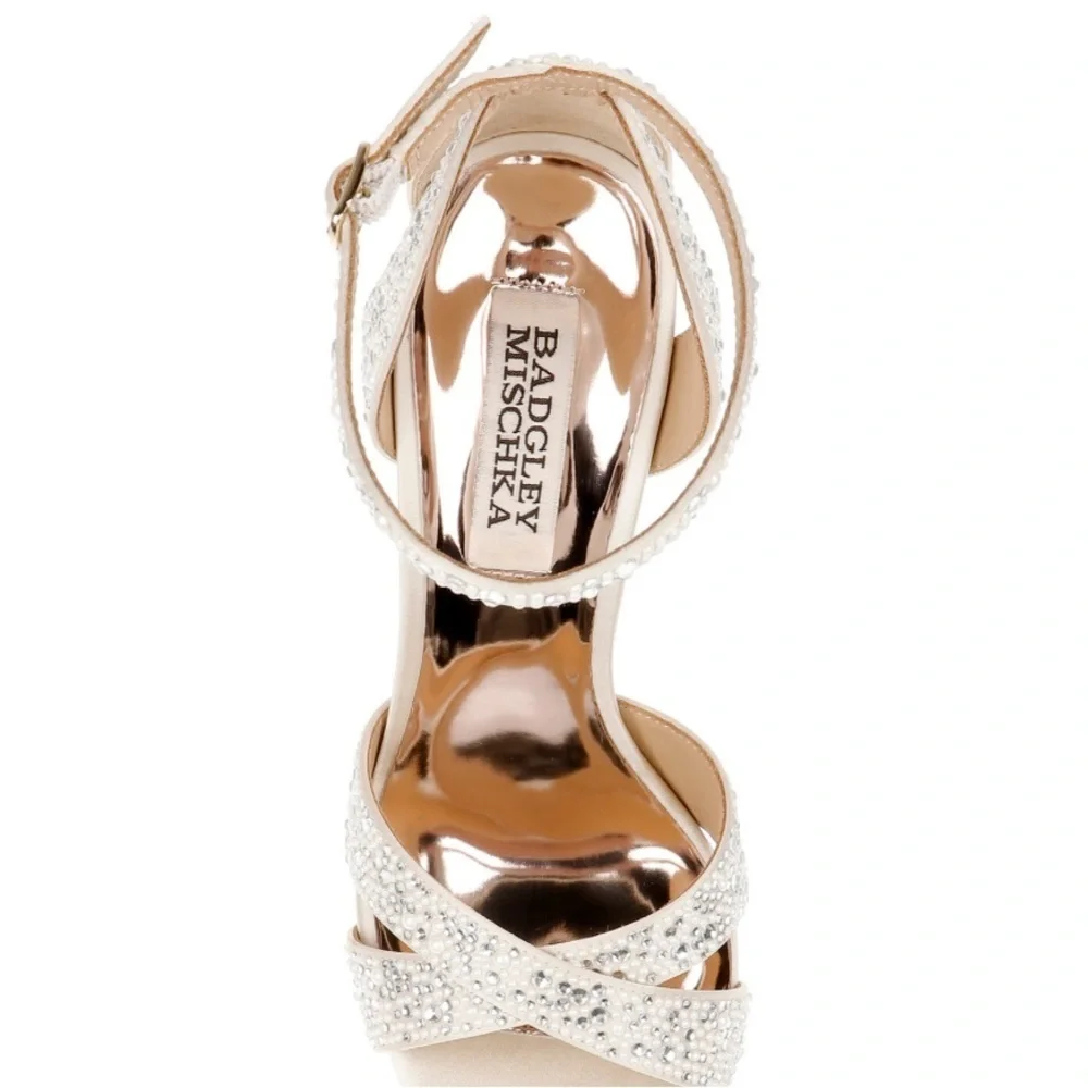 Badgley Mischka Silver Crystal Platform Sandals